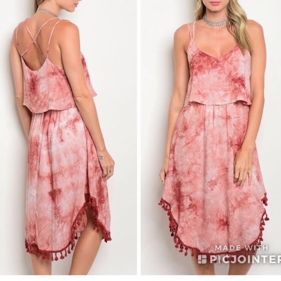 Dusty Rose Strappy back w/ Tie Dye & Tassel - Picture 1 of 7